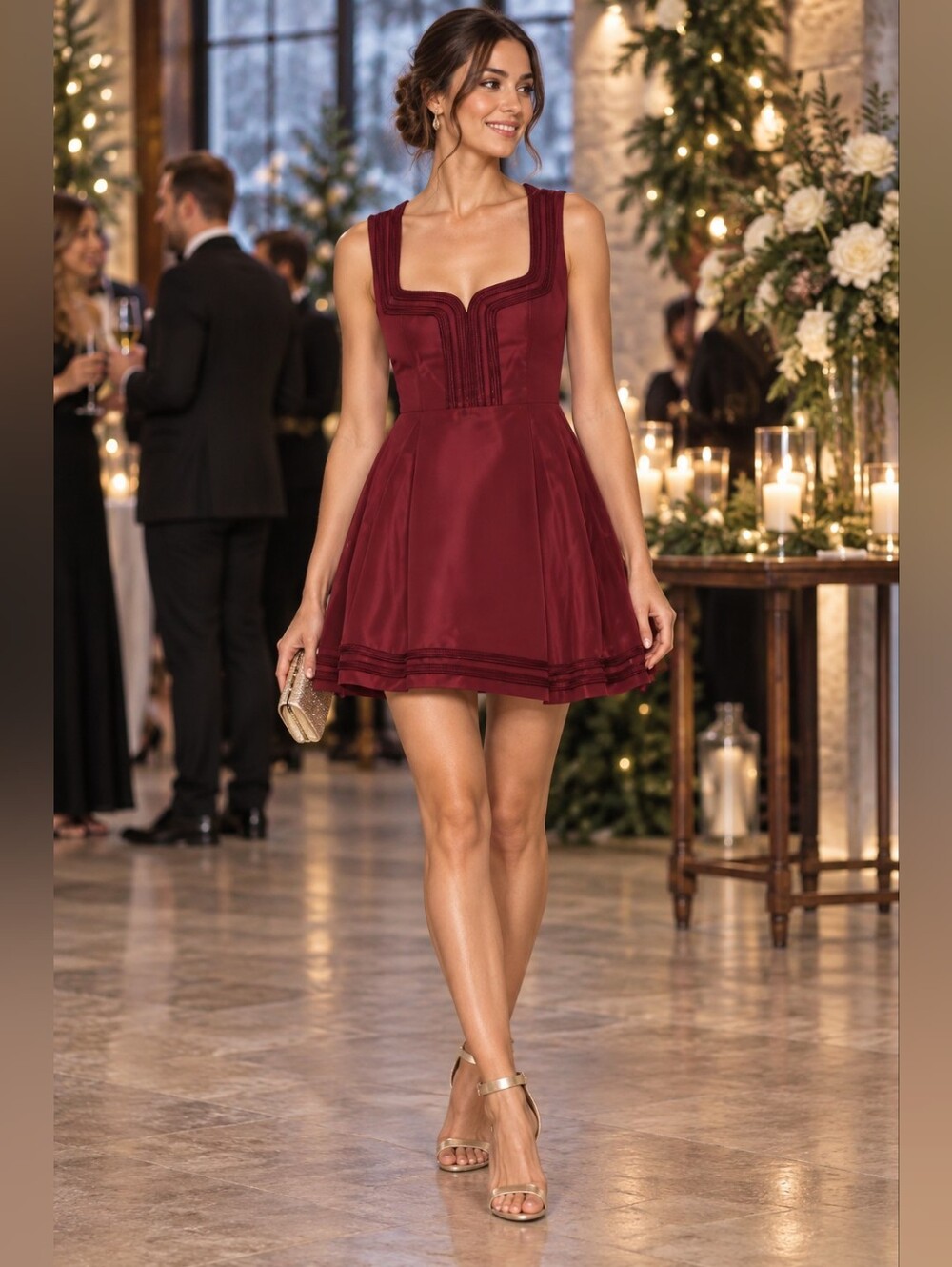 RED VALENTINO Faille Poly Sweetheart Dress in Wine Party Women's 46 / US 10